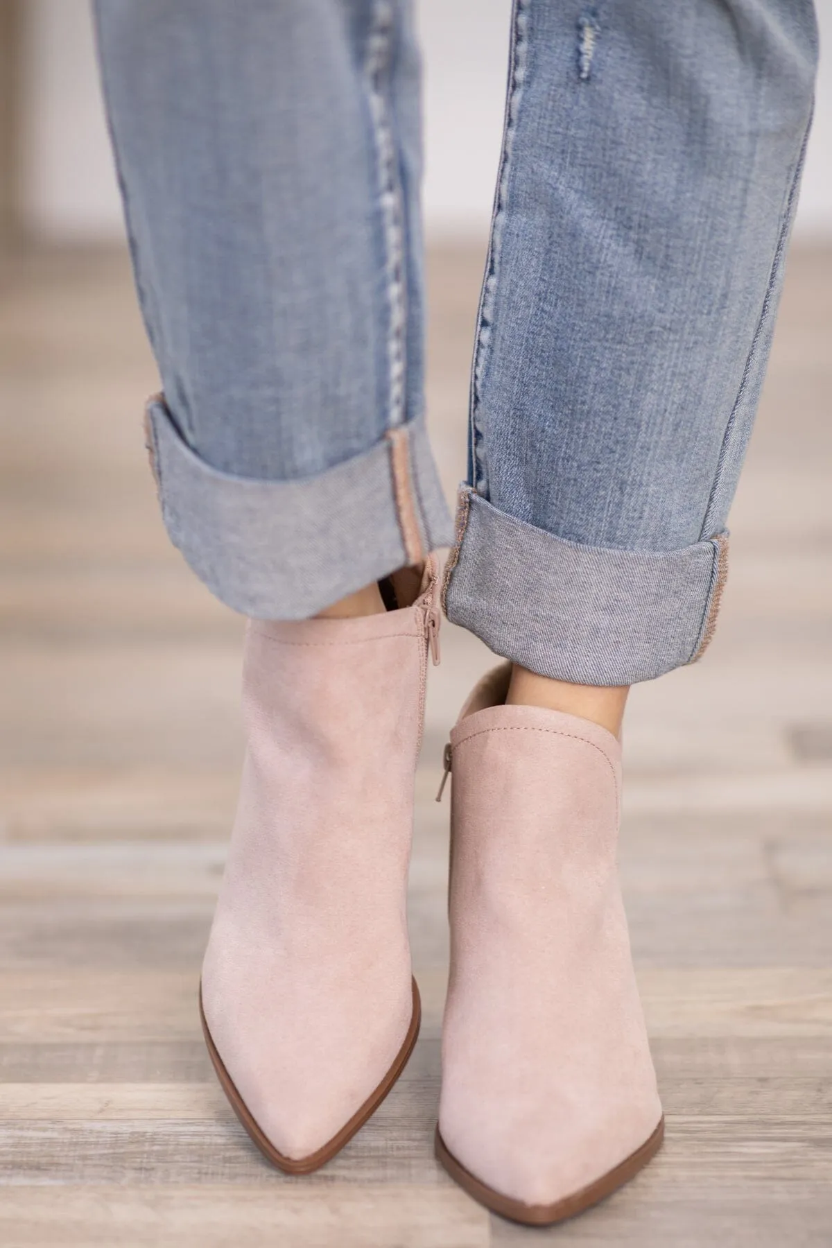 Beige Suede Heeled Bootie