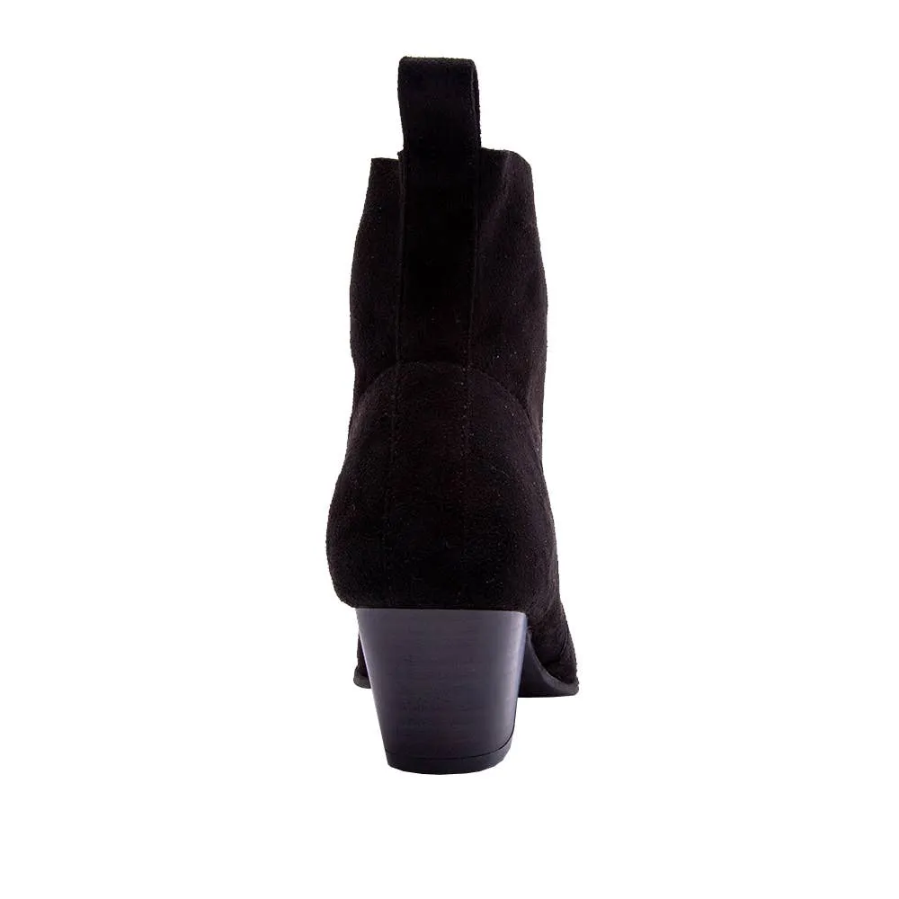 Black Faux Suede Pointed Toe Ankle Boot