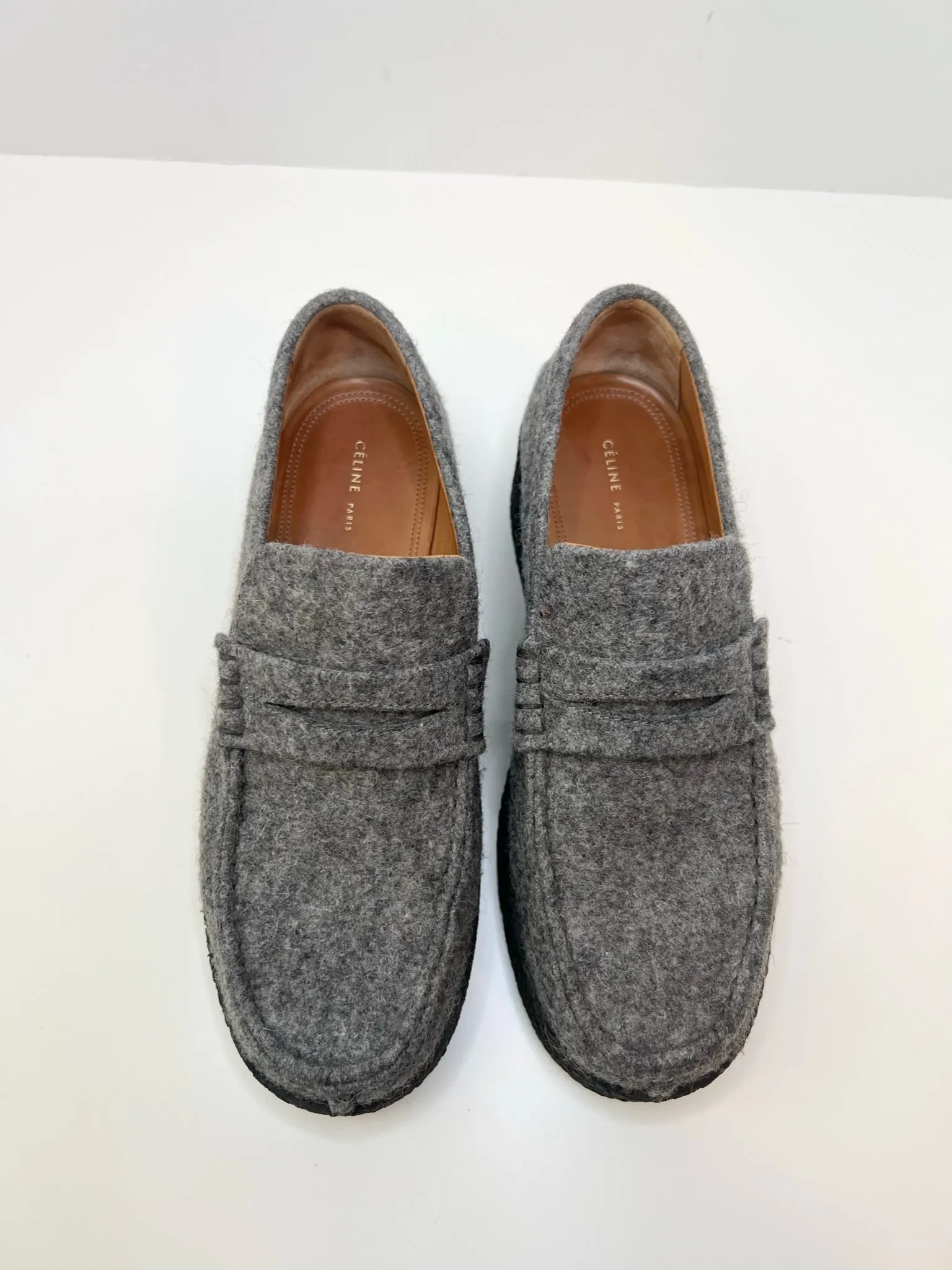 Celine Grey Wool Loafers, Size 37