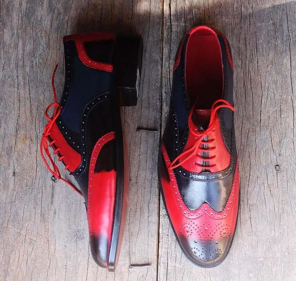 Two Tone Wing tip Brogue Leather Shoes For Men's